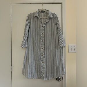 Striped Print Roll Tab Sleeve Shirt Dress